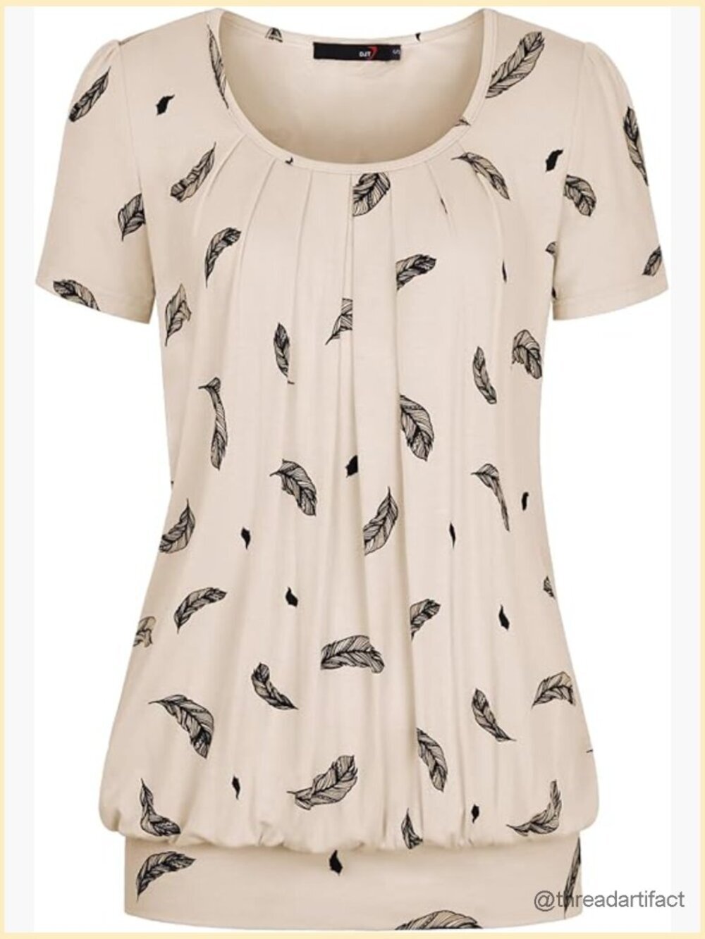 Short Sleeve Pleated Front Tunic Blouse Soft Stretchy Scoop Neck T-Shirt